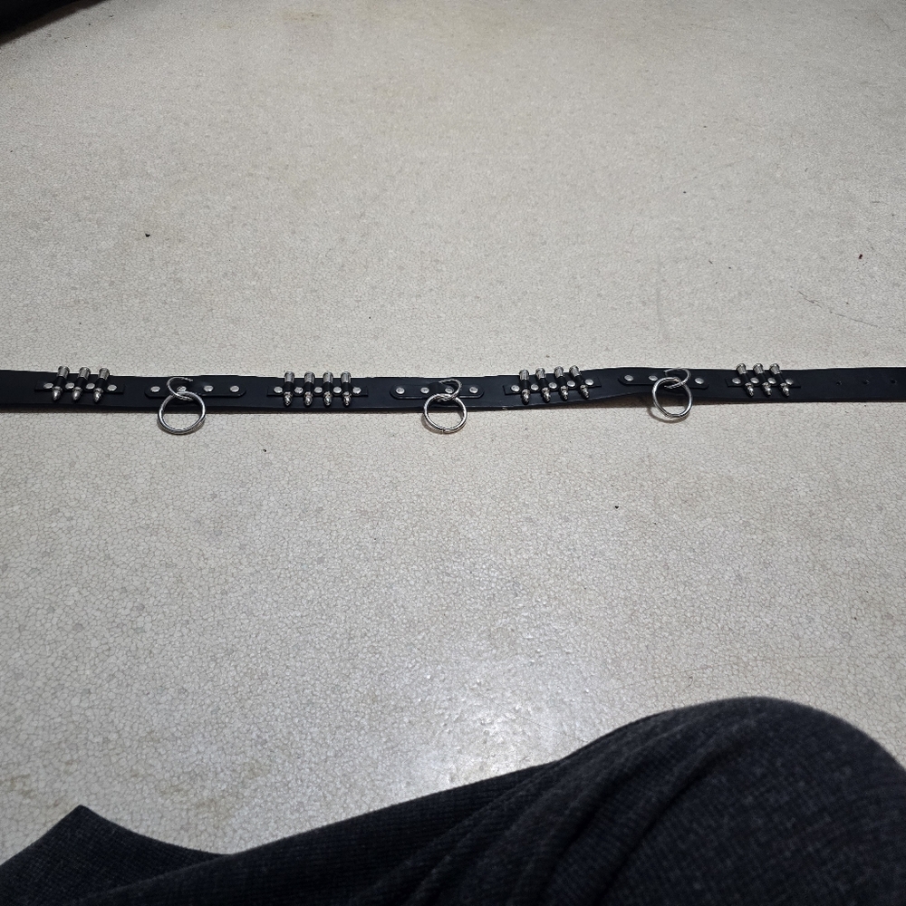 Punk Goth Bullet O-Ring Belt- Black- Bonded Leather- Sz Medium